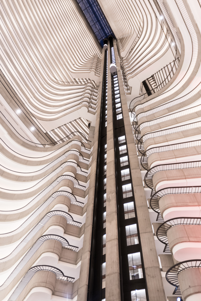 March,3,,2018:,Atlanta,,United,States:,Balconies,And,Elevator,Shaft